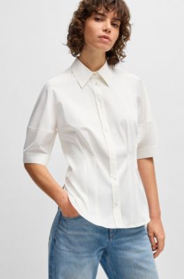 Maatblouse van stretchkatoen, Wit
