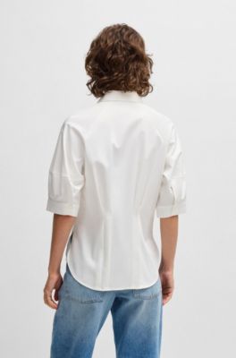 Maatblouse van stretchkatoen, Wit