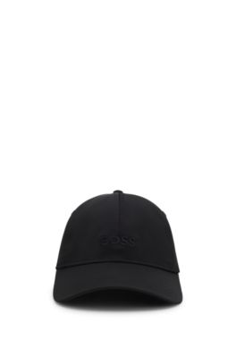 Taffeta cap with jacquard-woven ribbon closure, Black