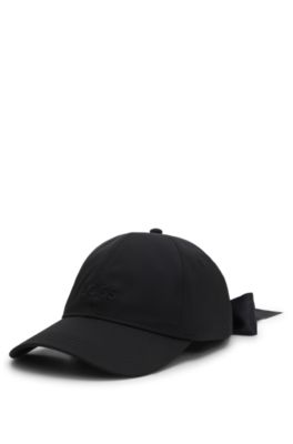 Taffeta cap with jacquard-woven ribbon closure, Black