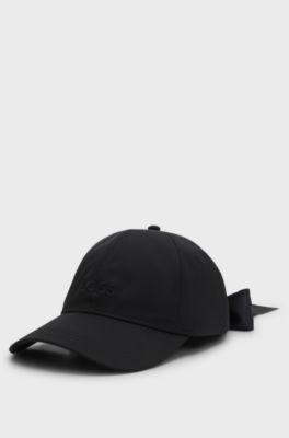 Taffeta cap with jacquard-woven ribbon closure, Black