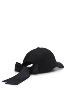 Taffeta cap with jacquard-woven ribbon closure, Black
