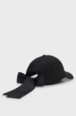 Taffeta cap with jacquard-woven ribbon closure, Black