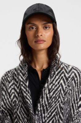 Taffeta cap with jacquard-woven ribbon closure, Black