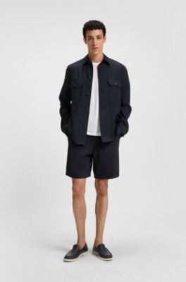 Chemise Relaxed en lin m&eacute;lang&eacute; italien, Bleu fonc&eacute;