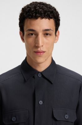 Chemise Relaxed en lin m&eacute;lang&eacute; italien, Bleu fonc&eacute;