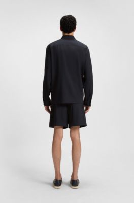 Chemise Relaxed en lin m&eacute;lang&eacute; italien, Bleu fonc&eacute;