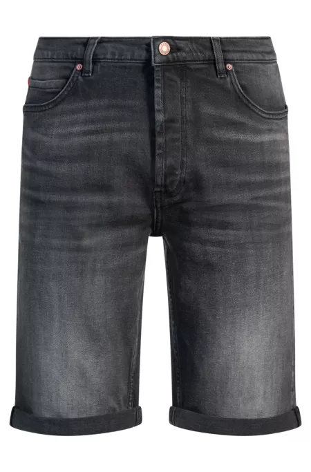 Tapered-fit shorts in black comfort-stretch denim