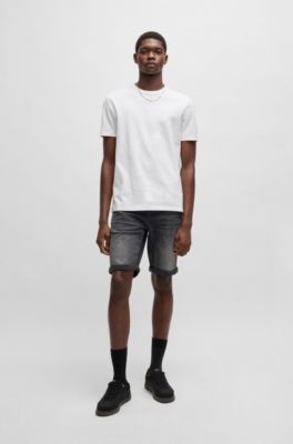 Tapered-fit shorts in black comfort-stretch denim, Dark Grey