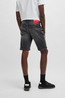 Tapered-fit shorts in black comfort-stretch denim, Dark Grey