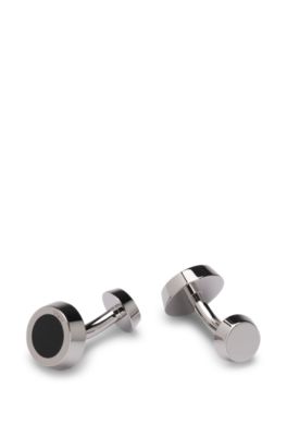 Round cufflinks with black-enamel insert, Black