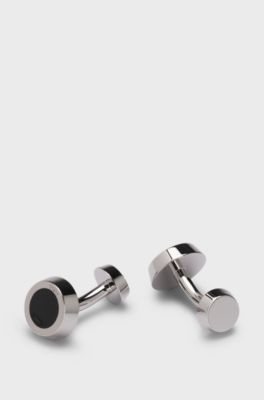 Round cufflinks with black-enamel insert, Black