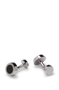 Boutons de manchette ronds avec insert en émail noir, Noir