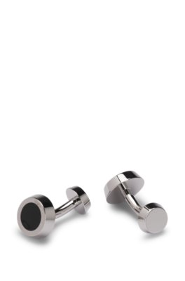 Brass cufflinks with engraved-logo enamel insert