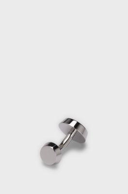 Round cufflinks with black-enamel insert, Black