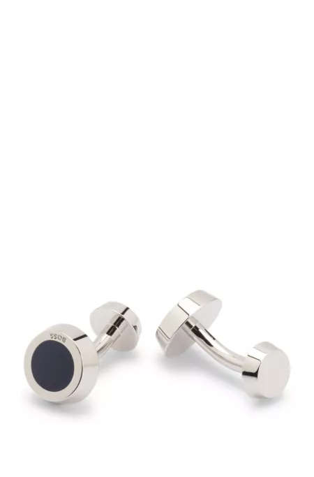 Boutons de manchette ronds avec insert en émail noir