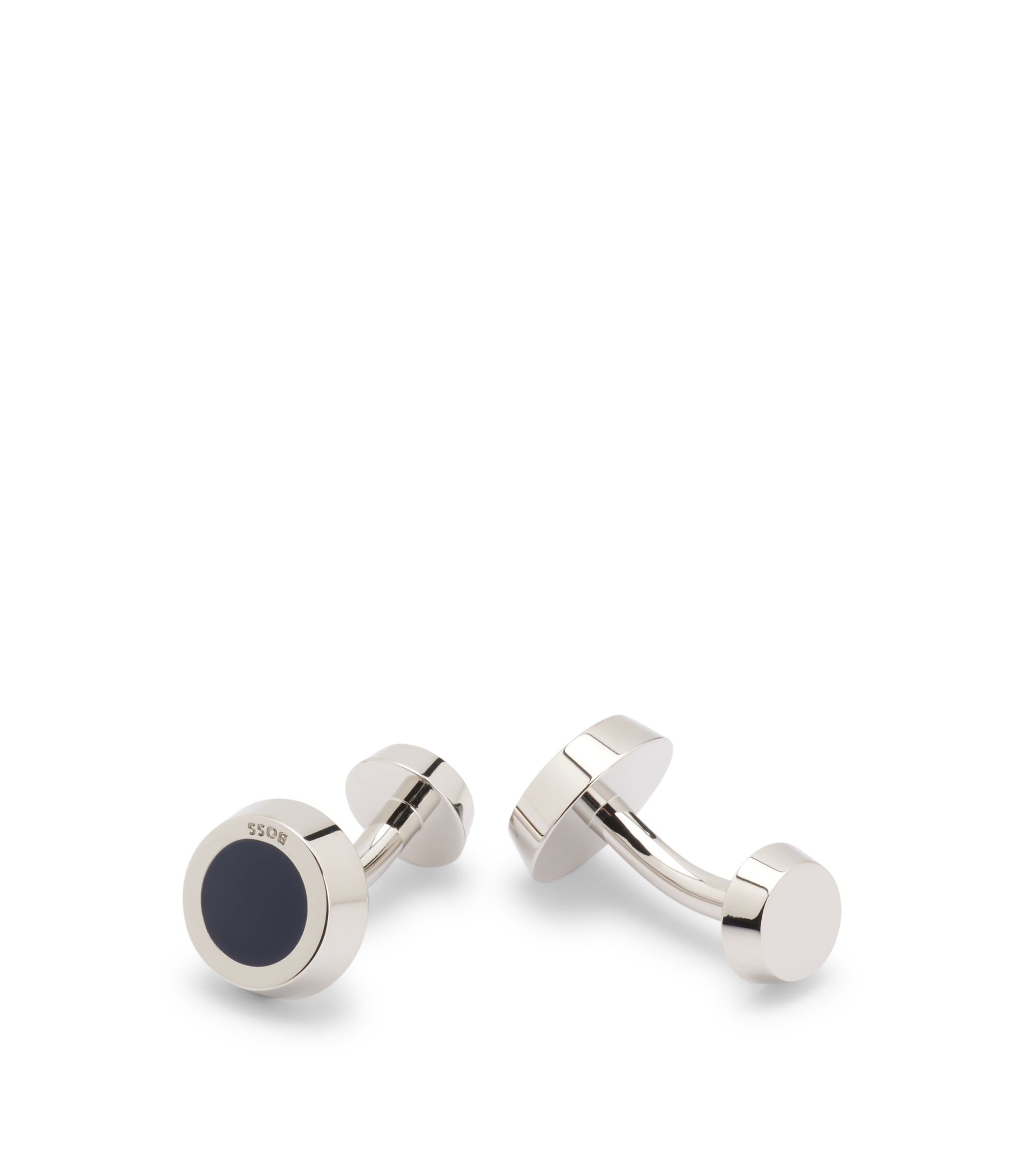 Runde Manschettenknöpfe mit schwarzem Emaille-Einsatz