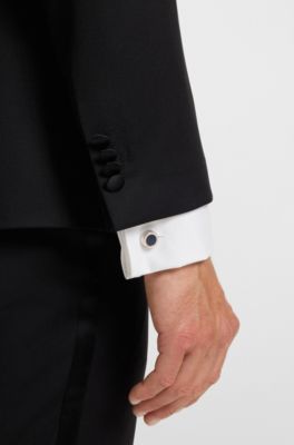 Boutons de manchette ronds avec insert en &eacute;mail noir, Bleu fonc&eacute;