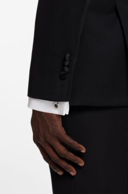 Round cufflinks with black-enamel insert, Dark Blue