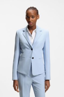 Blazer slim fit in materiale elasticizzato, Celeste