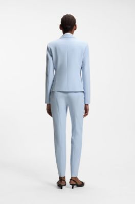 Blazer slim fit in materiale elasticizzato, Celeste