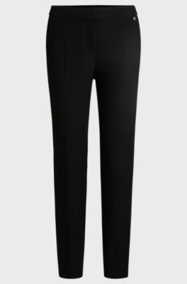 Slim-fit trousers in stretch fabric with logo rivet, Black