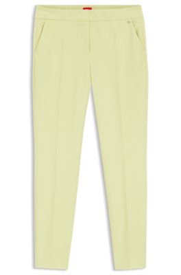 Slim-fit trousers in stretch fabric with logo rivet, Light Yellow