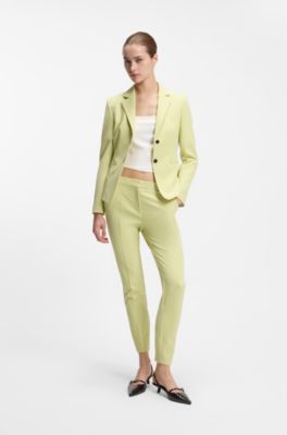 Slim-fit trousers in stretch fabric with logo rivet, Light Yellow