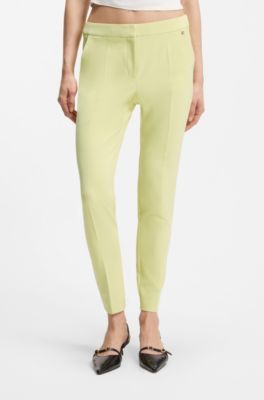 Slim-fit trousers in stretch fabric with logo rivet, Light Yellow