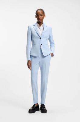 Pantaloni slim fit in tessuto elasticizzato con rivetto con logo, Celeste