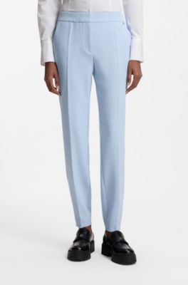 Slim-fit trousers in stretch fabric with logo rivet, Light Blue