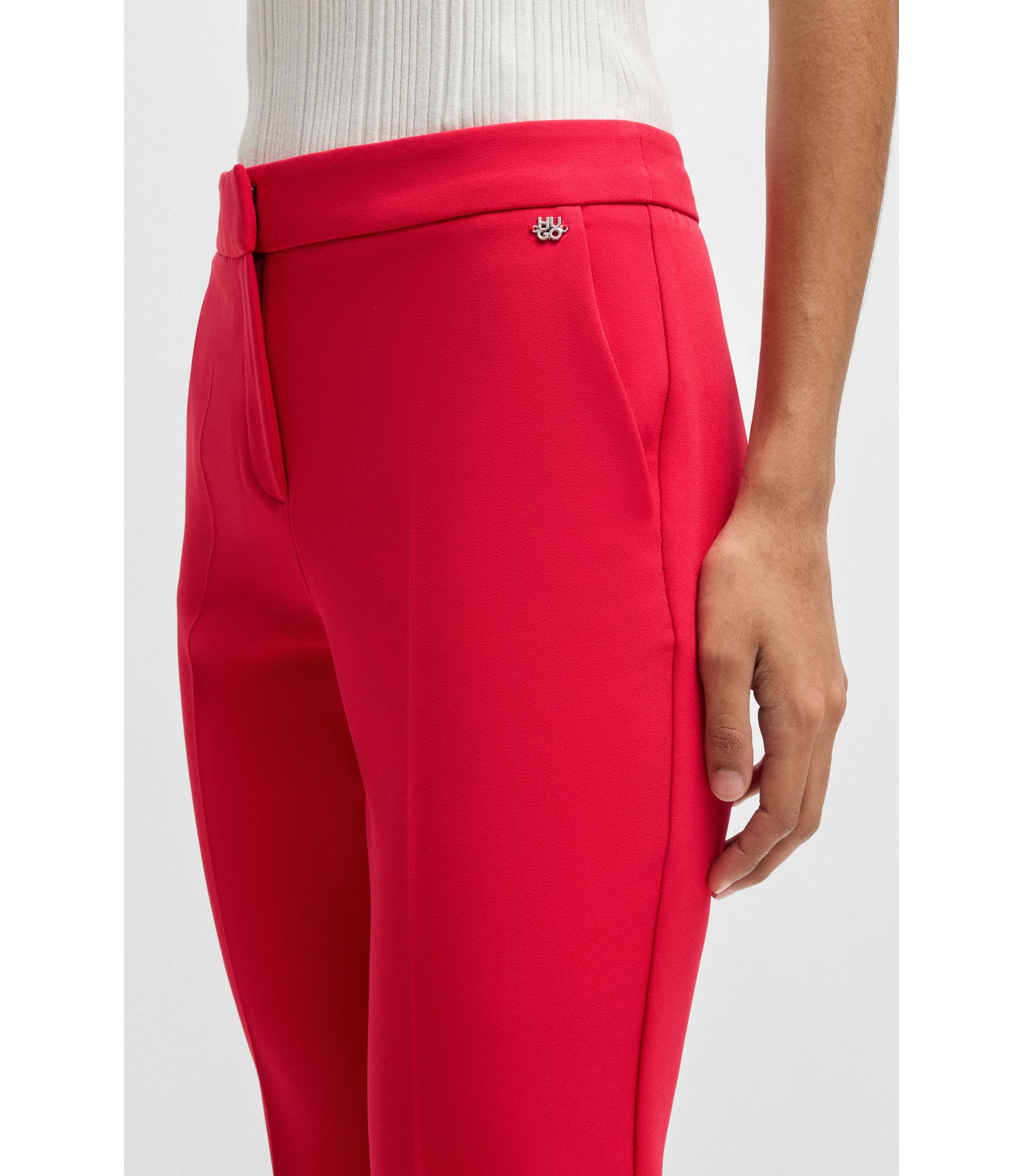 BRIEFING 新品　WOMEN'S 3D LOGO SLIM PANTS M HUGO - Slim-fit trousers in stretch fabric with logo rivet - Red