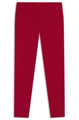 Slim-fit trousers in stretch fabric with logo rivet, Red