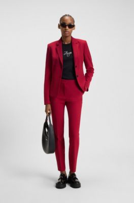 Slim-fit broek van stretchmateriaal met logostud, Rood