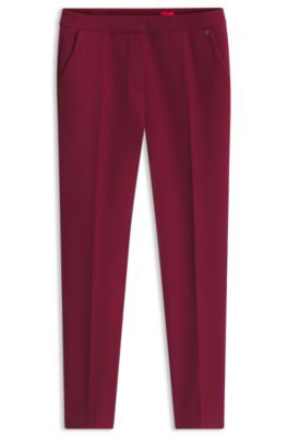 Slim-fit trousers in stretch fabric with logo rivet, Red