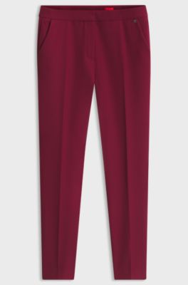 Slim-fit trousers in stretch fabric with logo rivet, Red