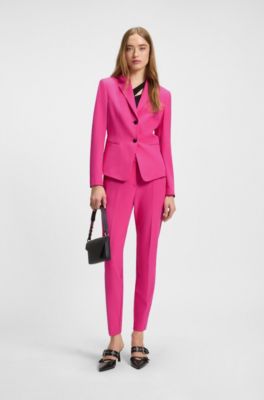 Bukser med slim fit i stof med str&aelig;k og med logovedh&aelig;ng, Pink