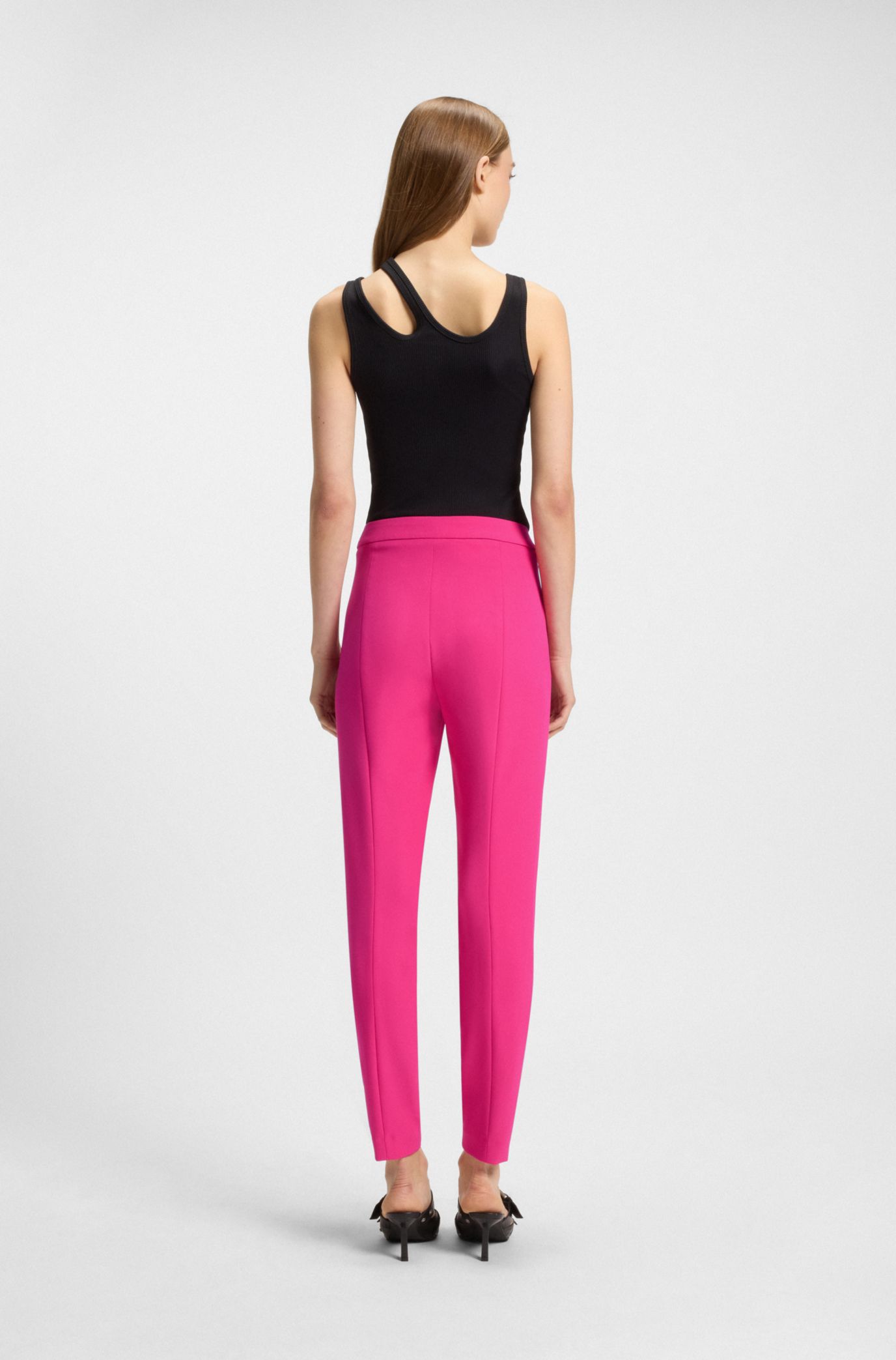 Slim-fit trousers in stretch fabric with logo rivet, Pink