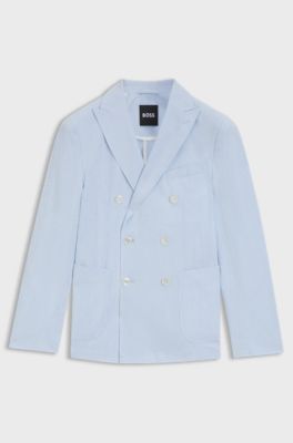 Slim-fit suit jacket in stretch-cotton seersucker, Blue Patterned