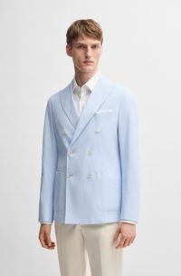 Slim-Fit Sakko aus elastischem Baumwoll-Seersucker, Blau gemustert