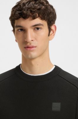 Mixed-structure sweater in cotton and cashmere, Black