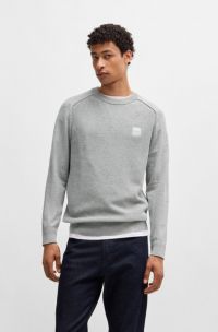 Mixed-structure sweater in cotton and cashmere, Light Grey