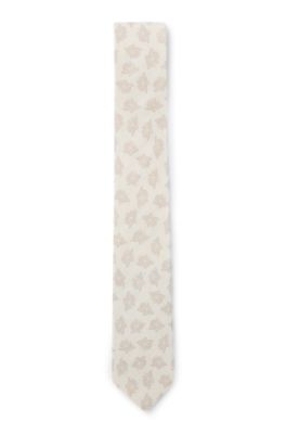 Linen tie with floral pattern, Natural