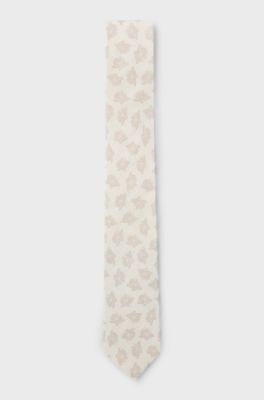 Linen tie with floral pattern, Natural