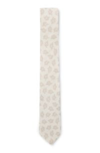 Linen tie with floral pattern, Natural