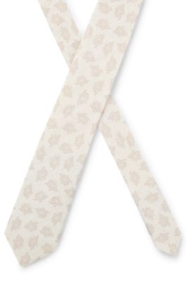 Linen tie with floral pattern, Natural
