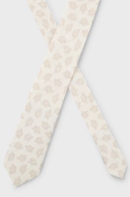 Linen tie with floral pattern, Natural