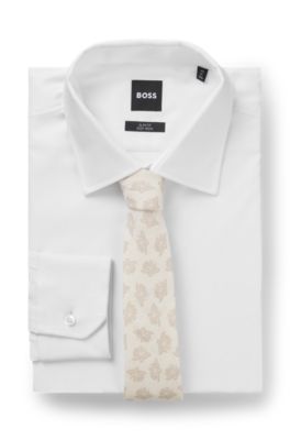 Linen tie with floral pattern, Natural