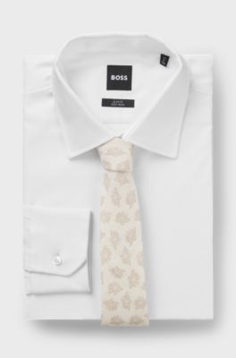 Linen tie with floral pattern, Natural