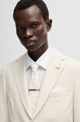 Linen tie with floral pattern, Natural